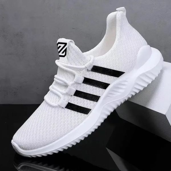 Autumn Winter Men's Outdoor Shoes Soft Sole Casual Sneakers Breathable Mesh Running Shoes- WHITE
